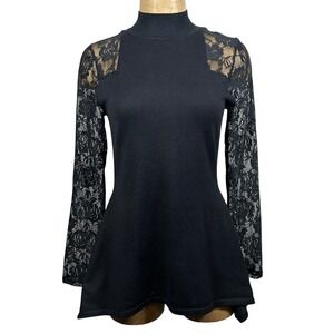 Black Lace Long Sleeve Mock Neck Peplum Top Sheer Goth Whimsigoth Witchy Vamp